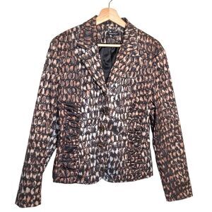 Samuel Dong Animal Print Womens Jacket Fitted Shirred Sides Cotton Size Large